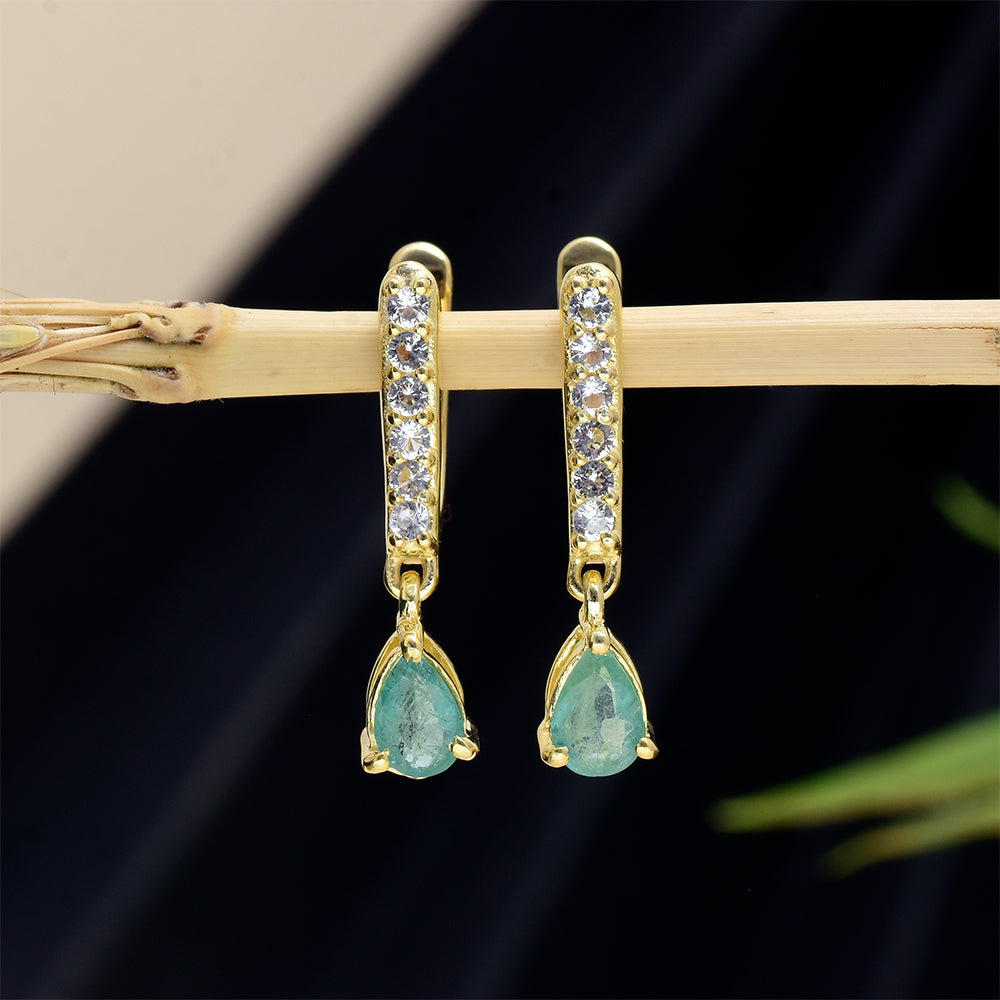 Arannyal Bevont Ezüst Fülbevaló Brazil Smaragddal és Fehér Topázzal 3 