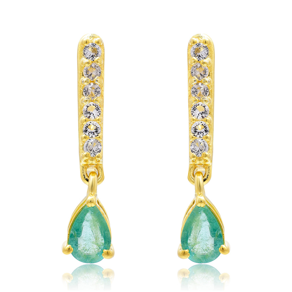 Arannyal Bevont Ezüst Fülbevaló Brazil Smaragddal és Fehér Topázzal 1 