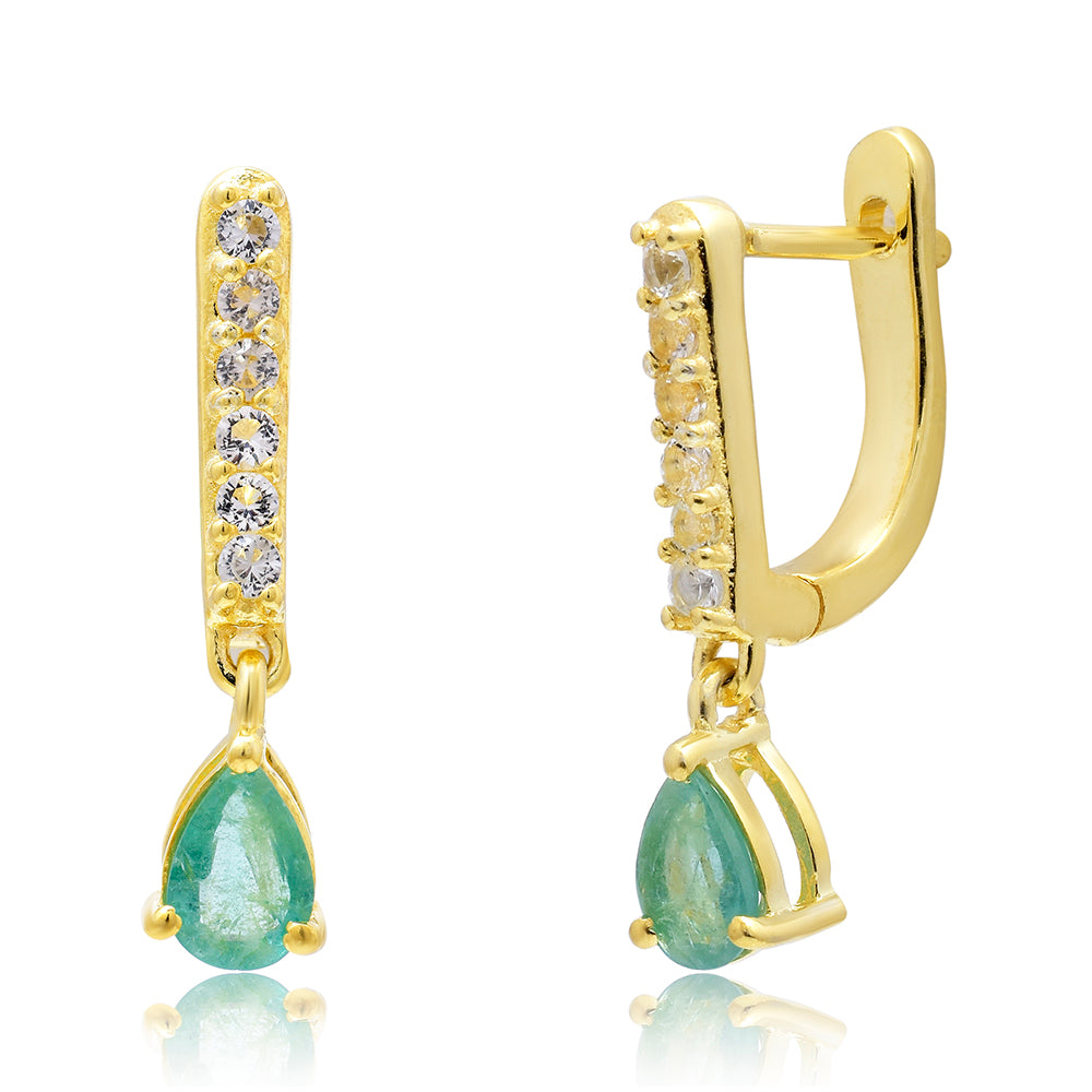 Arannyal Bevont Ezüst Fülbevaló Brazil Smaragddal és Fehér Topázzal 9 