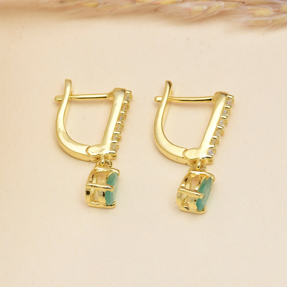 Arannyal Bevont Ezüst Fülbevaló Brazil Smaragddal és Fehér Topázzal 5 