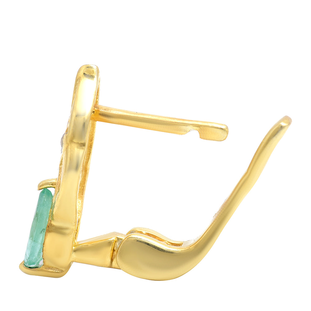 Arannyal Bevont Ezüst Fülbevaló Brazil Smaragddal és Fehér Topázzal 11 