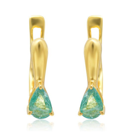 Arannyal Bevont Ezüst Fülbevaló Brazil Smaragddal