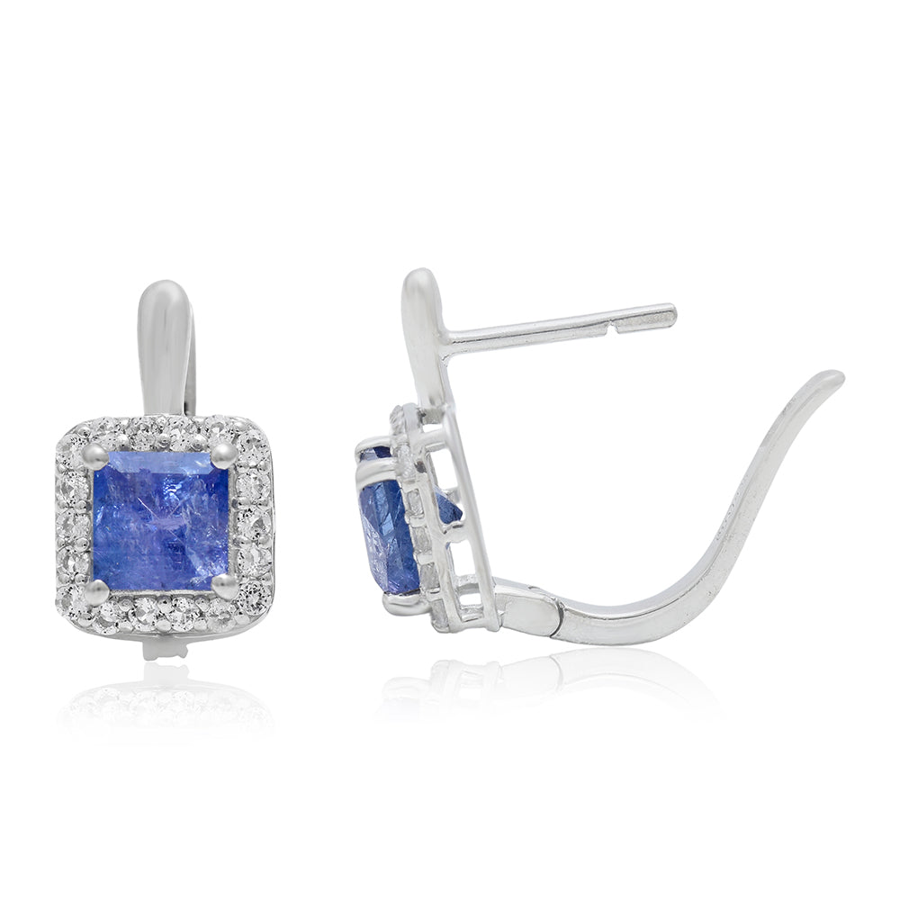 Ezüst Fülbevaló "AAA" Osztályú Tanzanittal és Fehér Topázzal