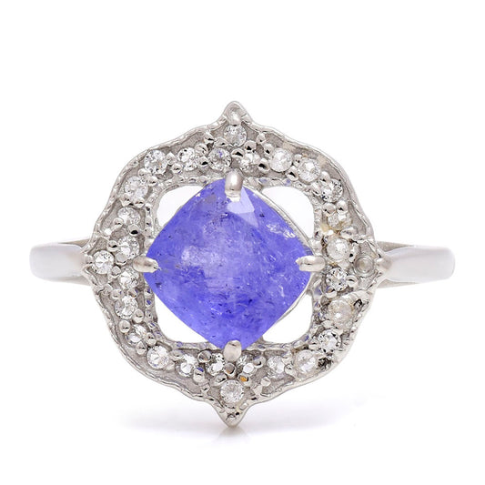 Ezüst Gyűrű "AAA" Osztályú Tanzanittal és Fehér Topázzal