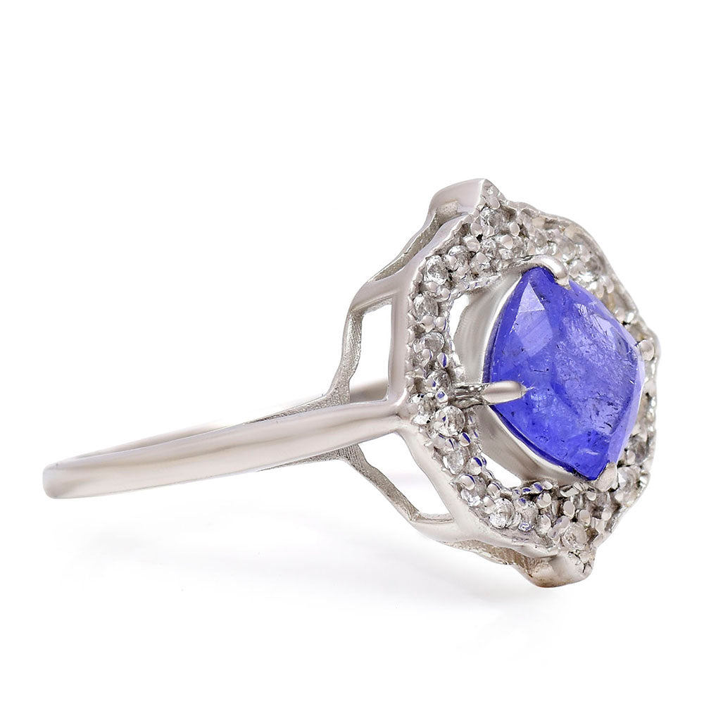 Ezüst Gyűrű "AAA" Osztályú Tanzanittal és Fehér Topázzal