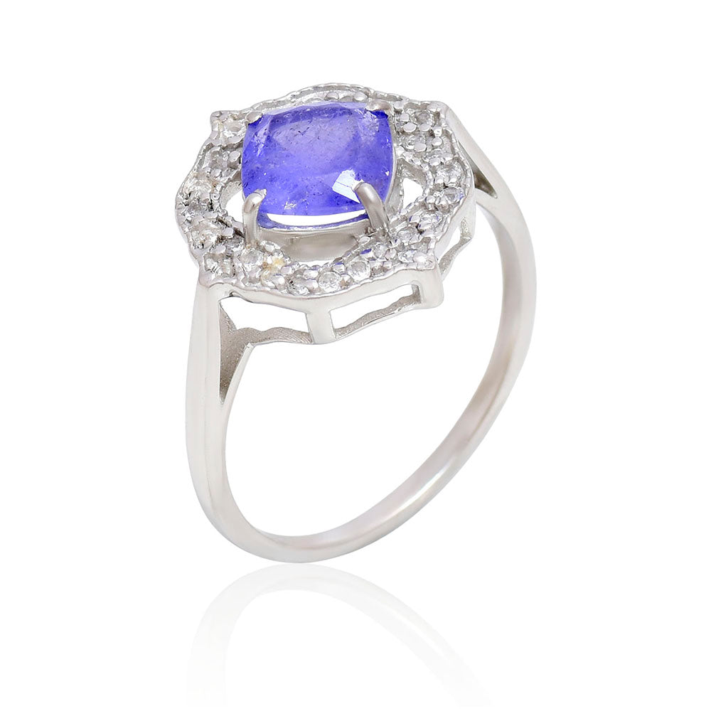 Ezüst Gyűrű "AAA" Osztályú Tanzanittal és Fehér Topázzal 3 