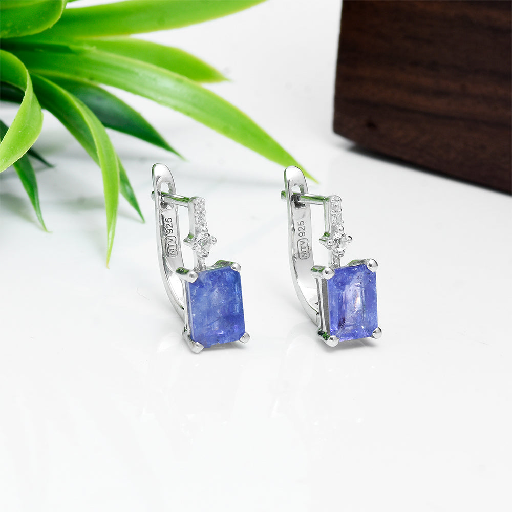 Ezüst Fülbevaló "AAA" Osztályú Tanzanittal és Fehér Topázzal 1 