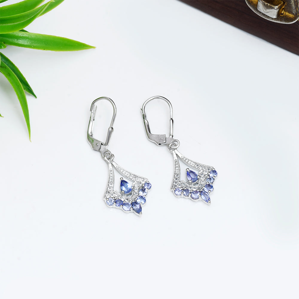 Ezüst Fülbevaló "AAA" Osztályú Tanzanittal és Fehér Topázzal 1 