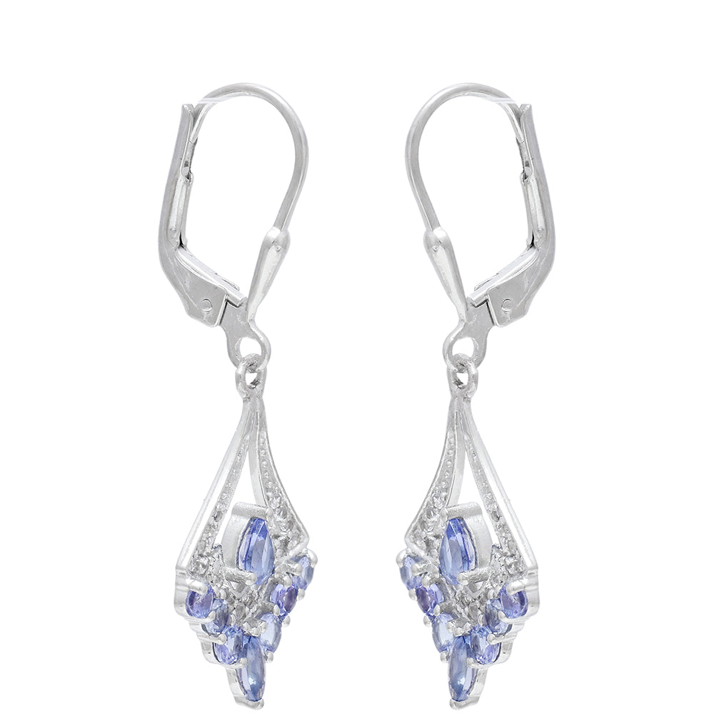 Ezüst Fülbevaló "AAA" Osztályú Tanzanittal és Fehér Topázzal