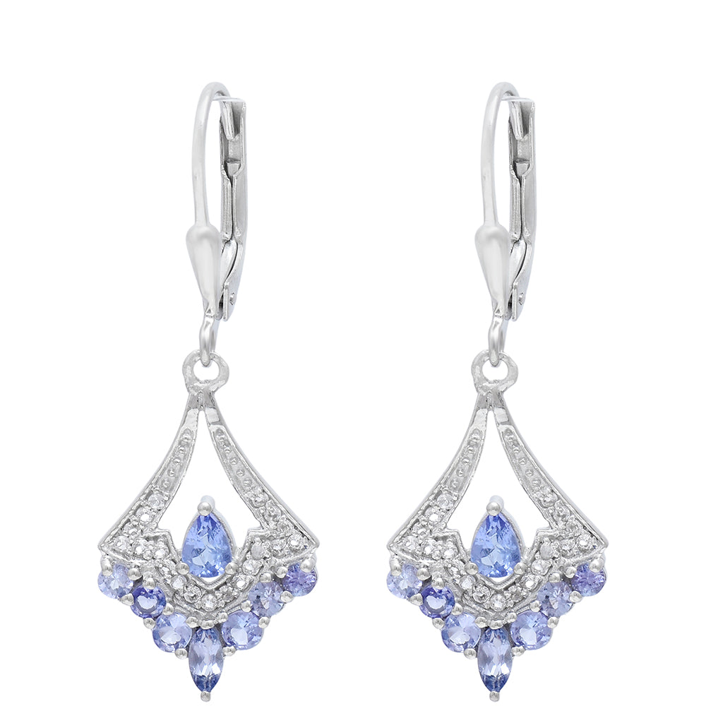 Ezüst Fülbevaló "AAA" Osztályú Tanzanittal és Fehér Topázzal 4 