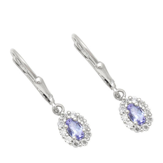 Ezüst Fülbevaló "AAA" Osztályú Tanzanittal és Fehér Topázzal