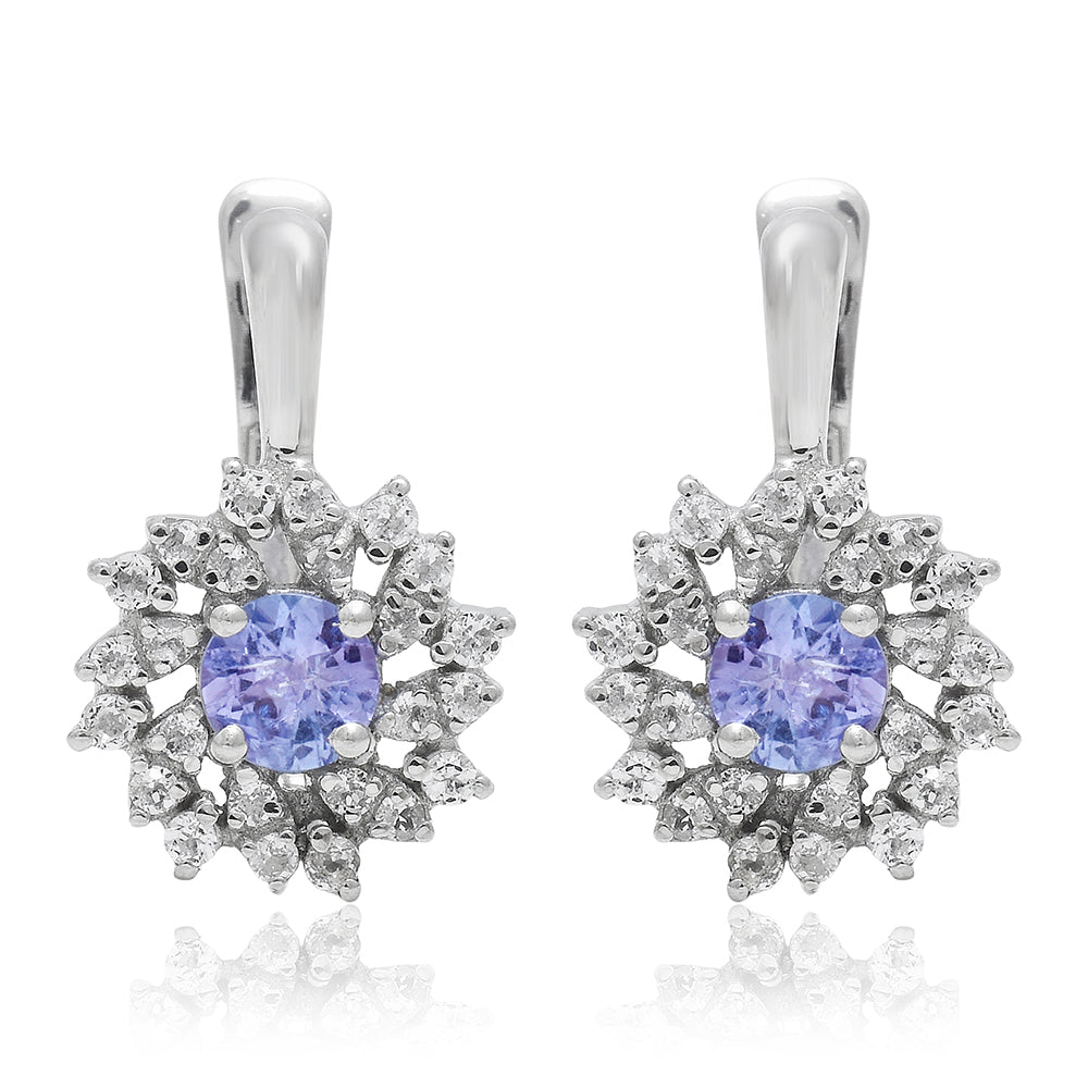 Ezüst Fülbevaló "AAA" Osztályú Tanzanittal és Fehér Topázzal
