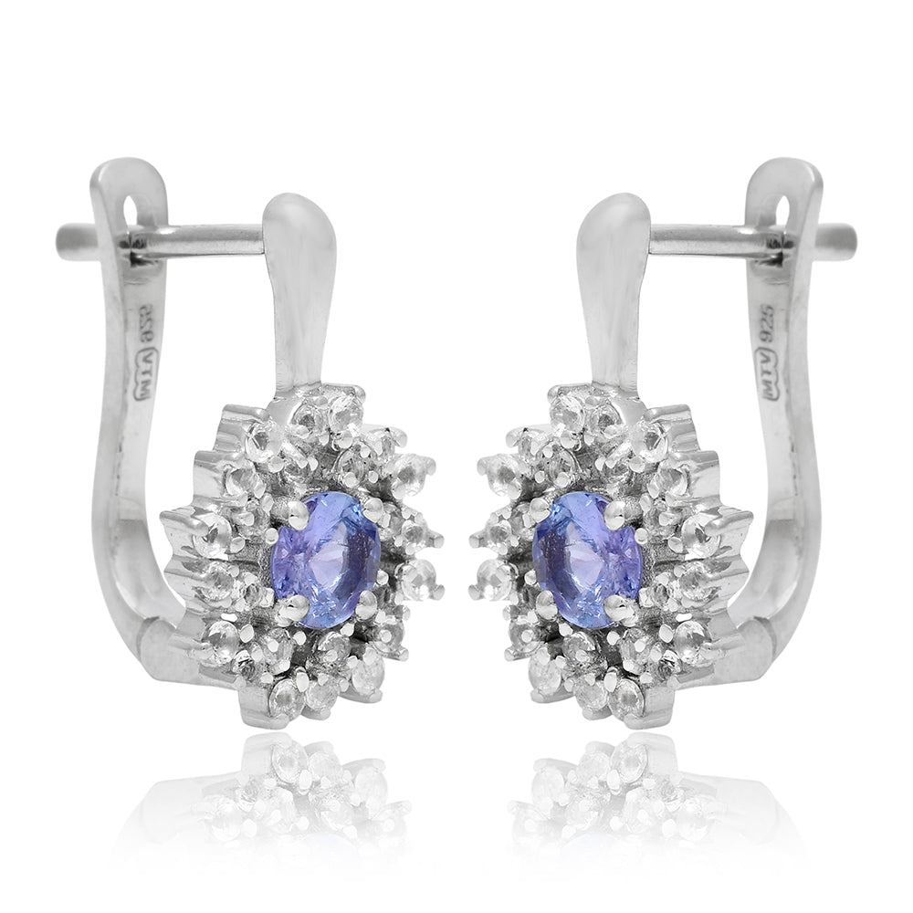 Ezüst Fülbevaló "AAA" Osztályú Tanzanittal és Fehér Topázzal