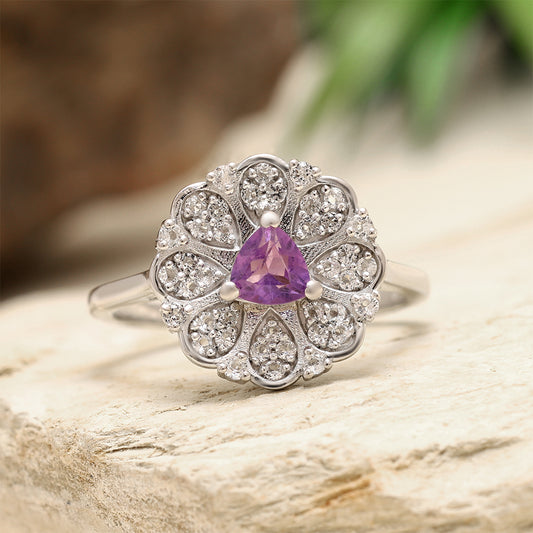 Ezüst Gyűrű Brazil Ametiszttel és Fehér Topázzal