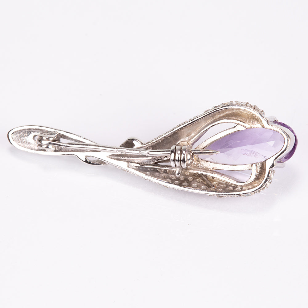 Ezüst Bross Brazil Ametiszttel és Fehér Topázzal