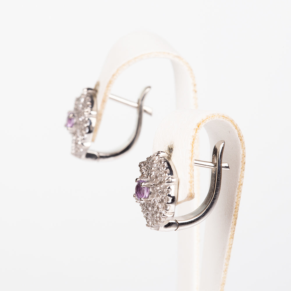 Ezüst Fülbevaló Fehér Topázzal és Brazil Ametiszttel 2 