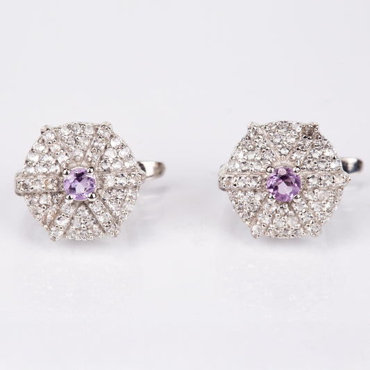 Ezüst Fülbevaló Fehér Topázzal és Brazil Ametiszttel