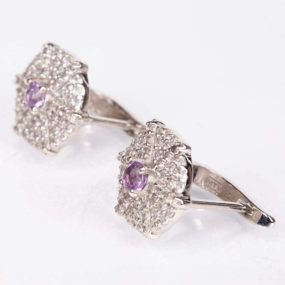 Ezüst Fülbevaló Fehér Topázzal és Brazil Ametiszttel 3 