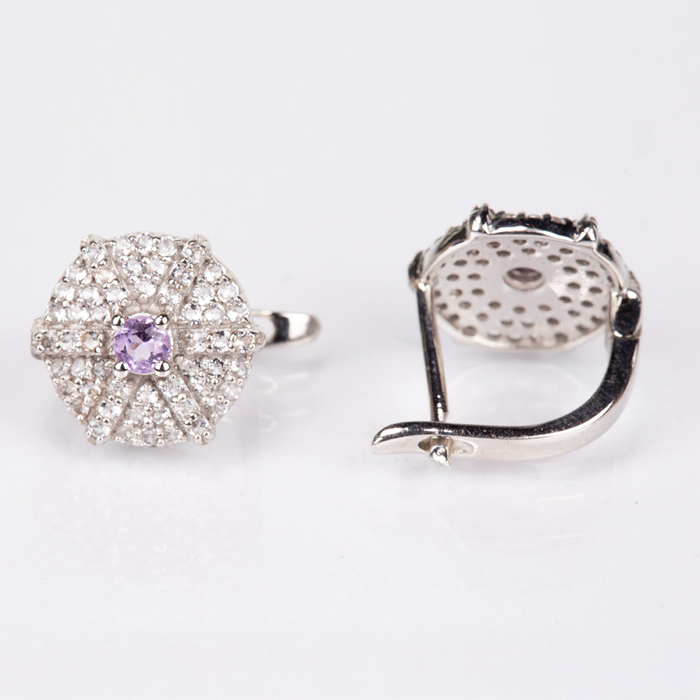 Ezüst Fülbevaló Fehér Topázzal és Brazil Ametiszttel