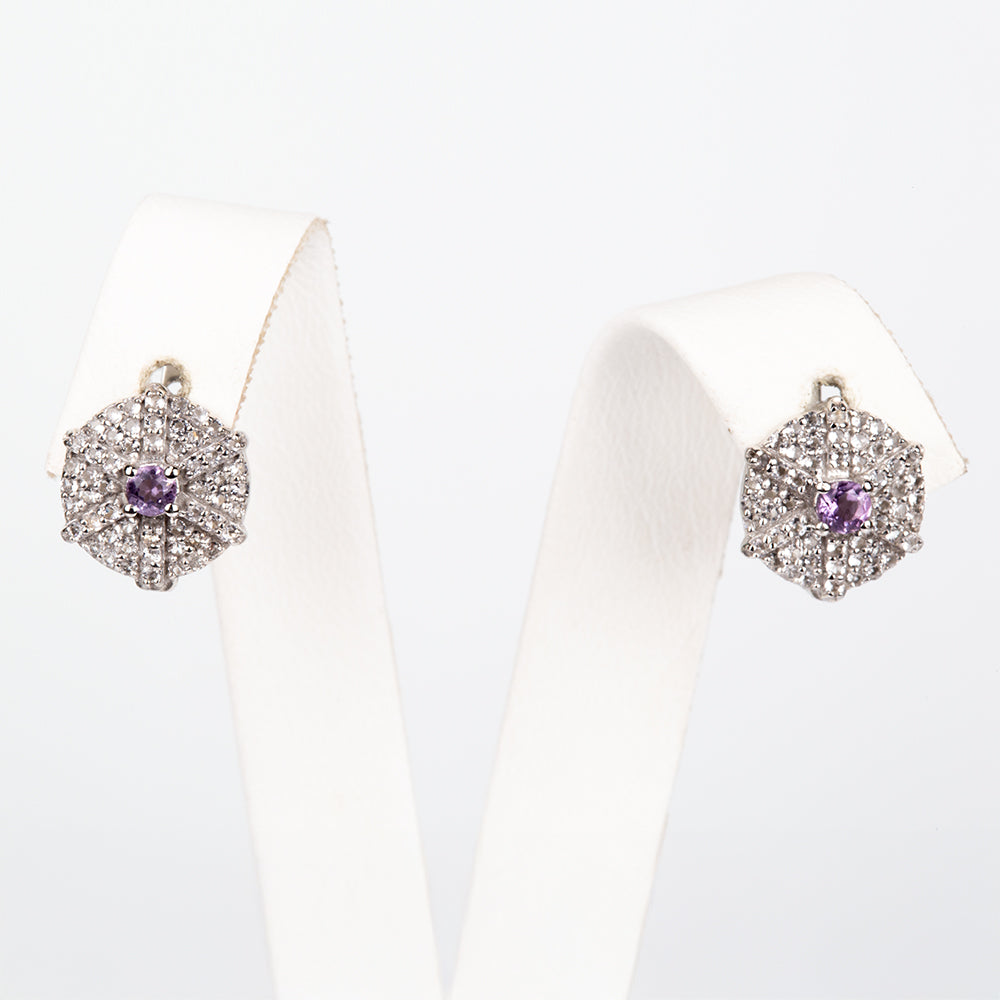 Ezüst Fülbevaló Fehér Topázzal és Brazil Ametiszttel