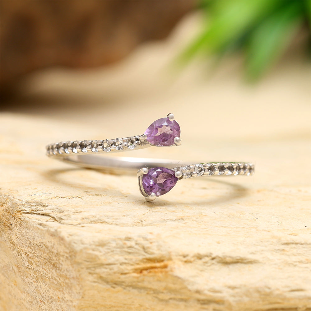 Ezüst Gyűrű Brazil Ametiszttel és Fehér Topázzal
