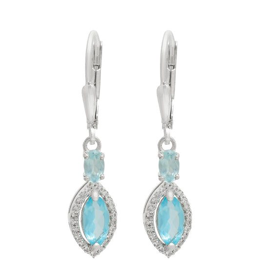 Ezüst Fülbevaló Madagaszkári Kék Apatittal és Fehér Topázzal