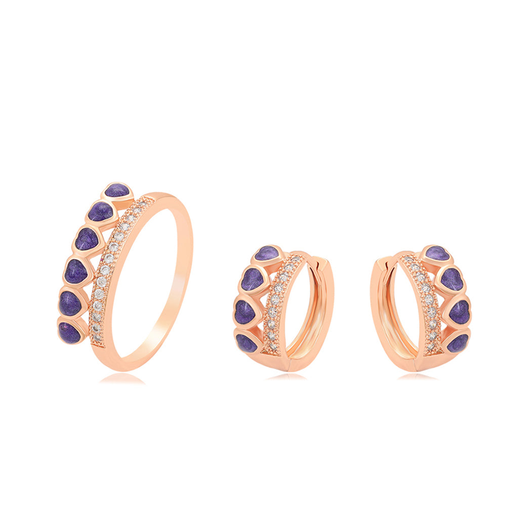 Arany tónusú Emporia Ötvözetű Szett Lila Emporia® Kristállyal ( Fülbevaló+Gyűrű )