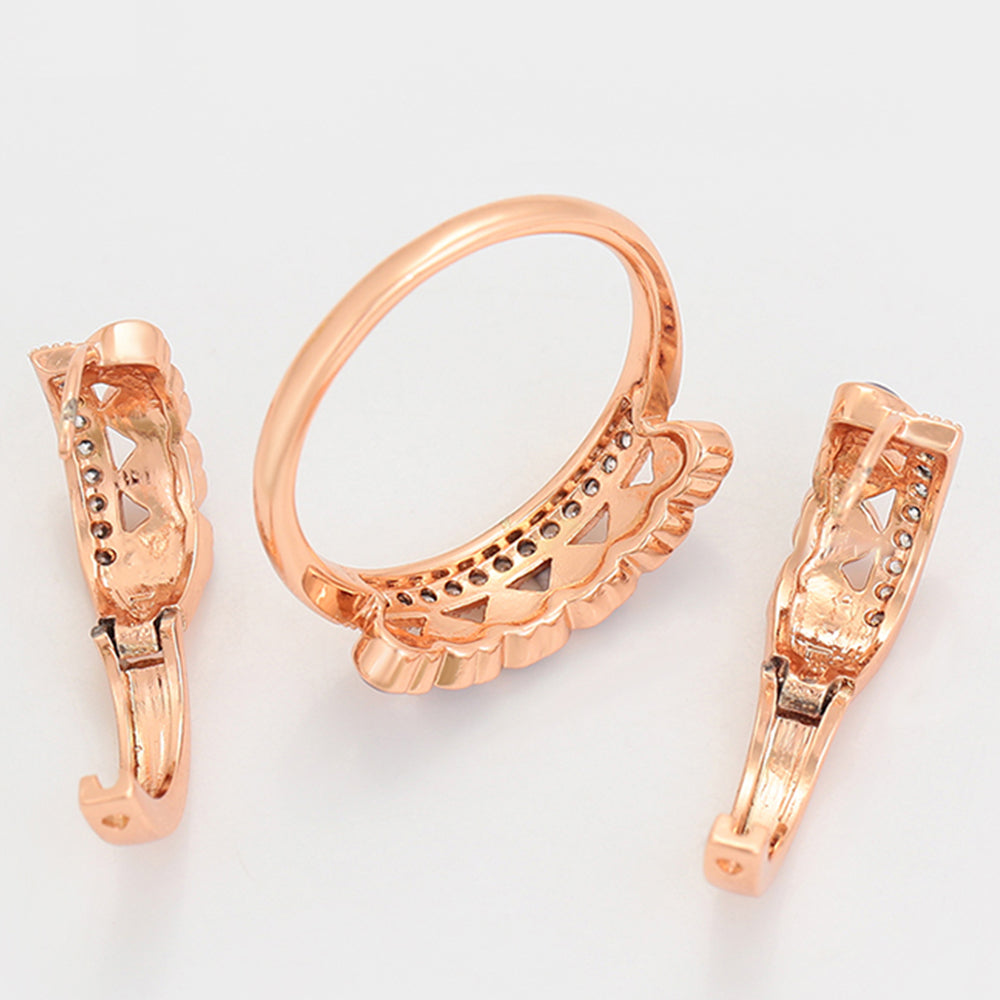 Arany tónusú Emporia Ötvözetű Szett Lila Emporia® Kristállyal ( Fülbevaló+Gyűrű ) 11 