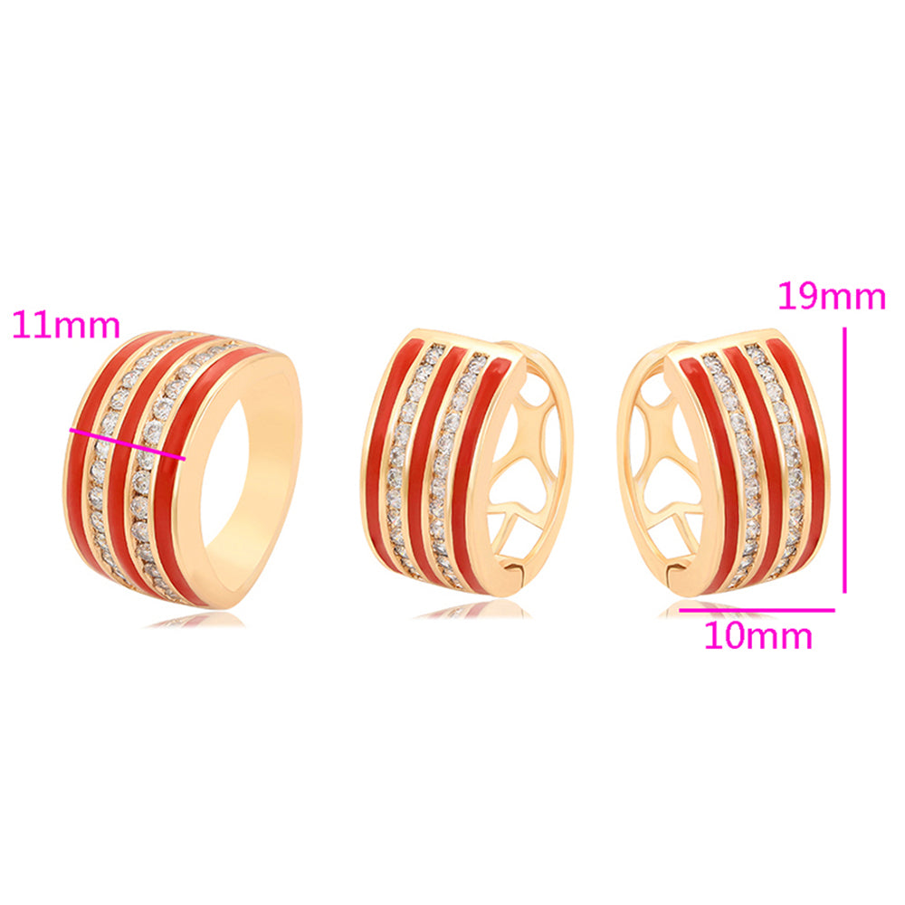 Arany tónusú Emporia Ötvözetű Szett Vörös Emporia® Kristállyal és Fehér Emporia® Kristállyal ( Fülbevaló+Gyűrű ) 4 