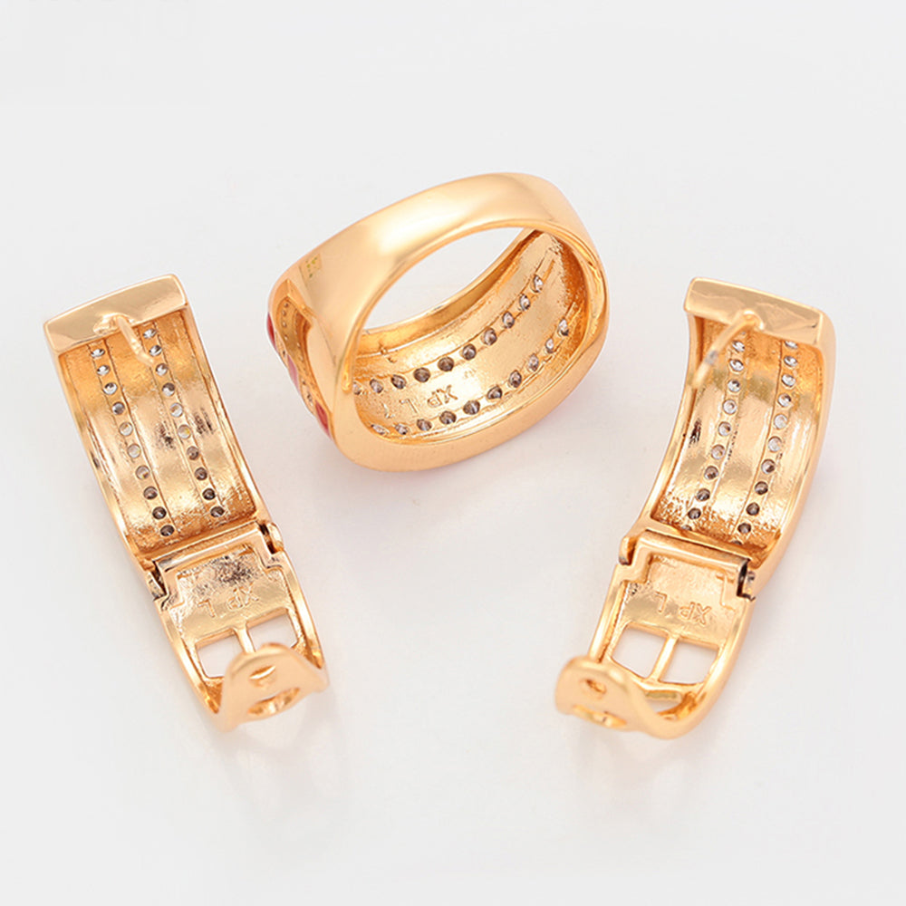 Arany tónusú Emporia Ötvözetű Szett Vörös Emporia® Kristállyal és Fehér Emporia® Kristállyal ( Fülbevaló+Gyűrű ) 5 