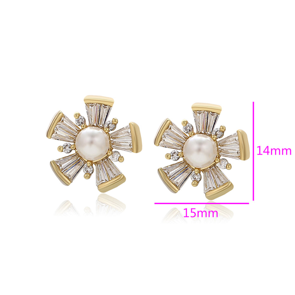 Arany tónusú Emporia Ötvözetű Fülbevaló Üveggyönggyel és Fehér Emporia® Kristállyal 2 