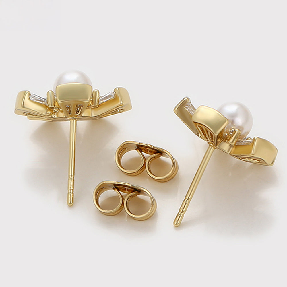 Arany tónusú Emporia Ötvözetű Fülbevaló Üveggyönggyel és Fehér Emporia® Kristállyal 6 