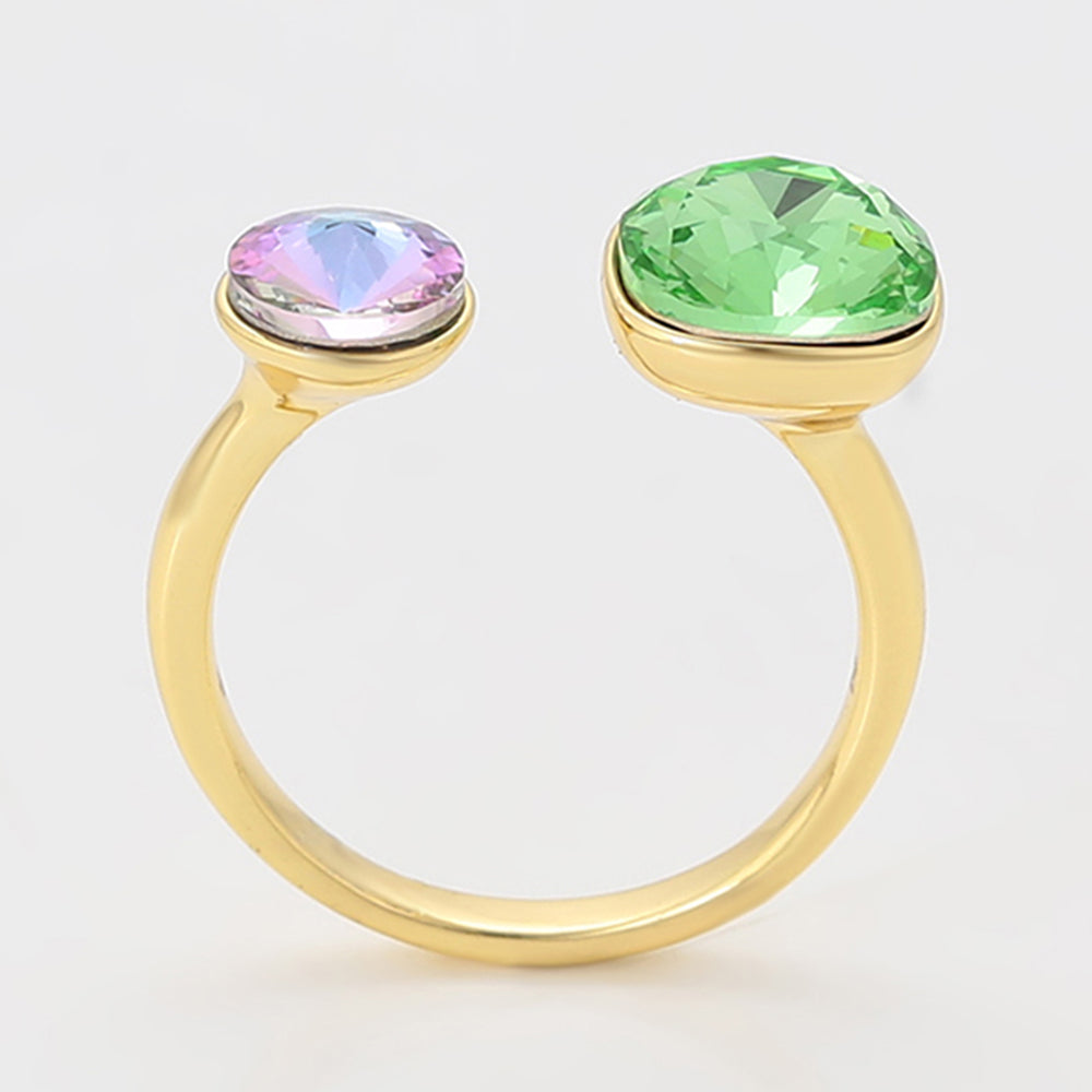 Arany tónusú Emporia Ötvözetű Gyűrű Zöld Emporia® Kristállyal és Lila Emporia® Kristállyal 5 