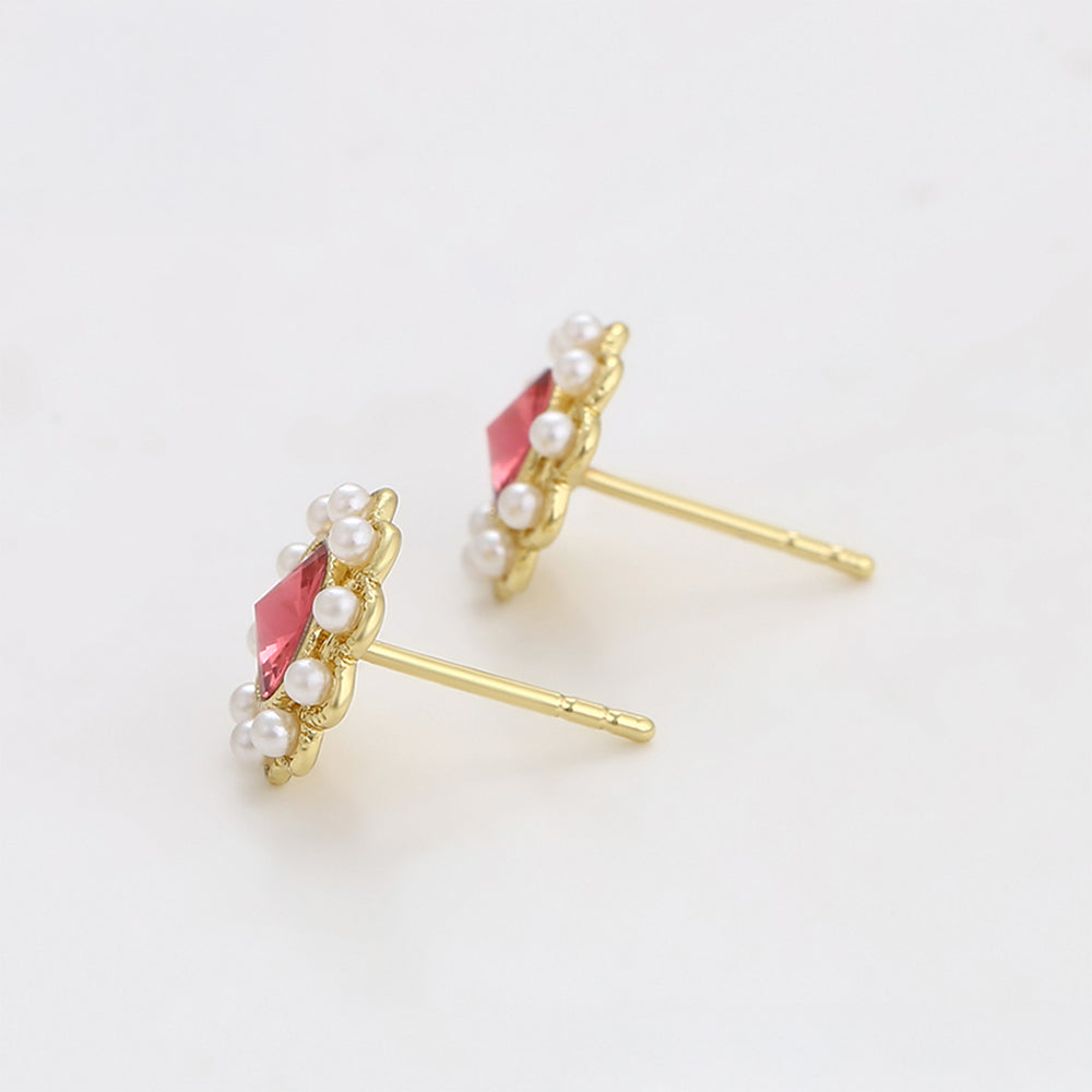 Arany tónusú Emporia Ötvözetű Fülbevaló Vörös Emporia® Kristállyal és Üveggyönggyel 5 