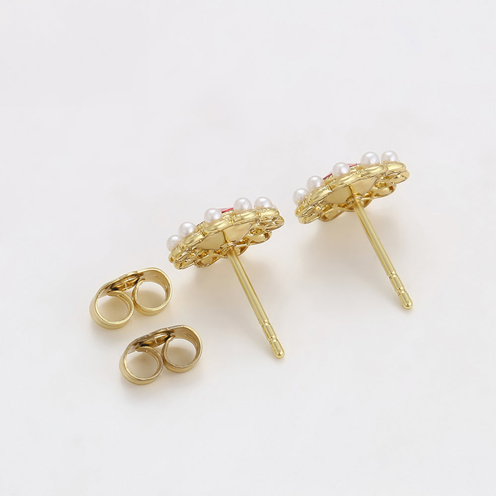 Arany tónusú Emporia Ötvözetű Fülbevaló Vörös Emporia® Kristállyal és Üveggyönggyel