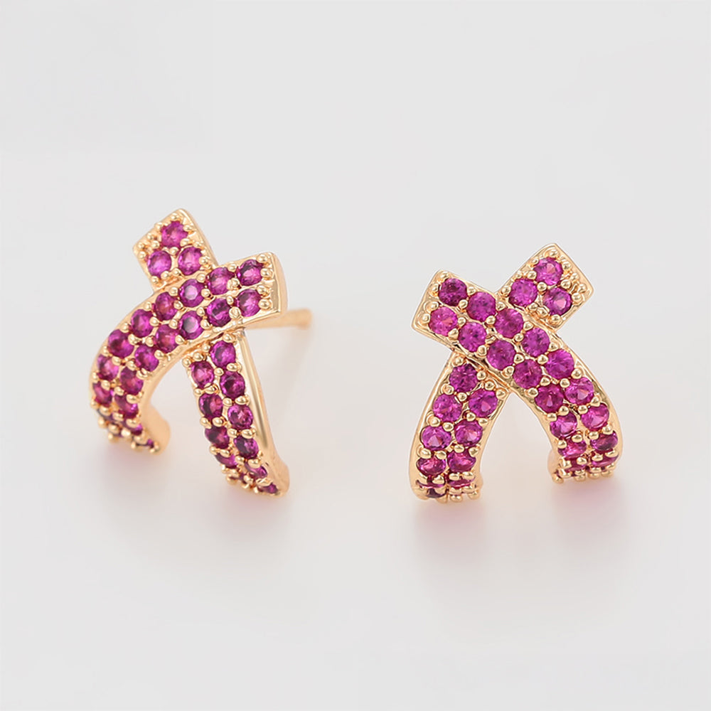 Arany tónusú Emporia Ötvözetű Fülbevaló Rózsaszínű Emporia® Kristállyal 3 