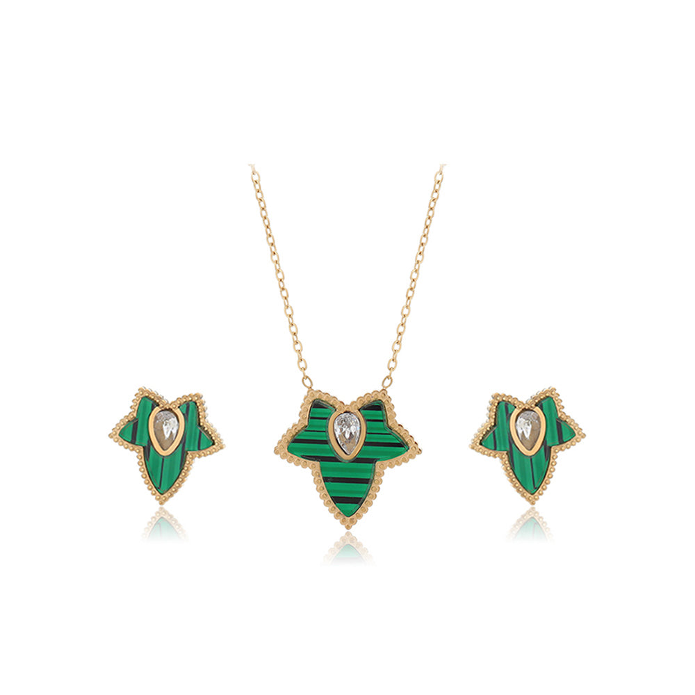 Arany tónusú Emporia Ötvözetű Szett Zöld Emporia® Kristállyal és Fehér Emporia® Kristállyal ( Nyaklánc+Fülbevaló ) 1 