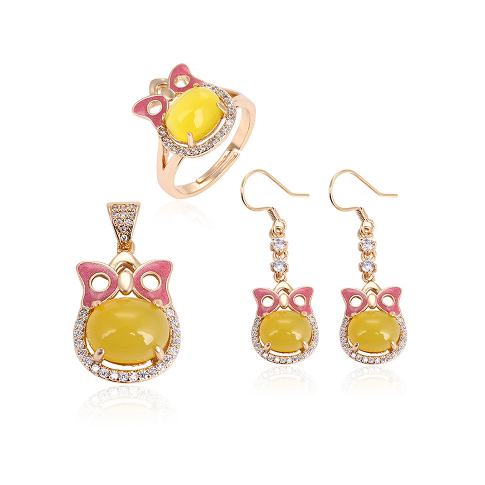 Arany tónusú Emporia Ötvözetű Szett Sárga Emporia® Kristállyal és Fehér Emporia® Kristállyal ( Fülbevaló+Gyűrű+Medál ) 2 