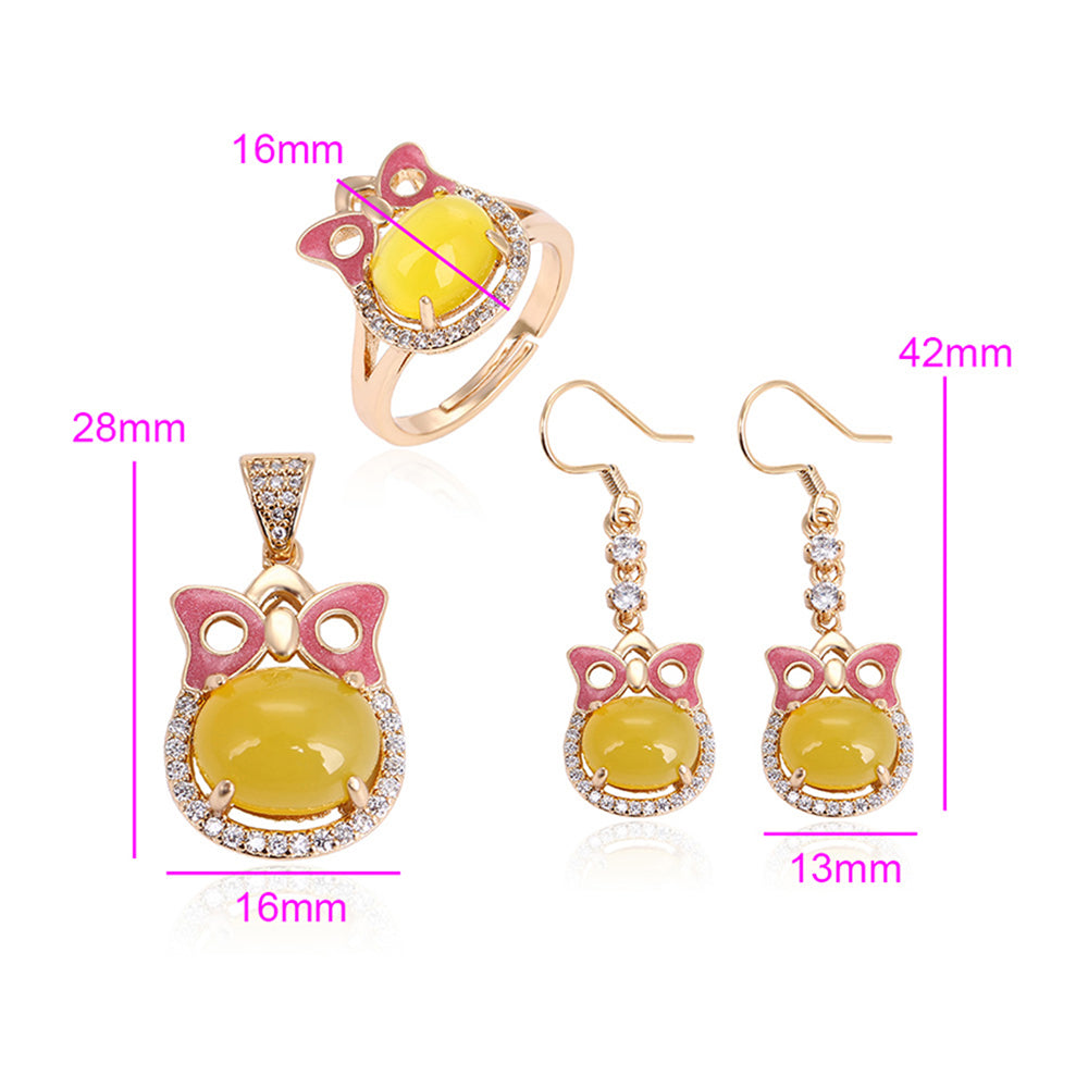 Arany tónusú Emporia Ötvözetű Szett Sárga Emporia® Kristállyal és Fehér Emporia® Kristállyal ( Fülbevaló+Gyűrű+Medál ) 3 