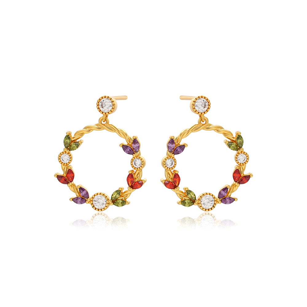 Arany tónusú Emporia Ötvözetű Fülbevaló Vörös Emporia® Kristállyal és Fehér Emporia® Kristállyal 2 