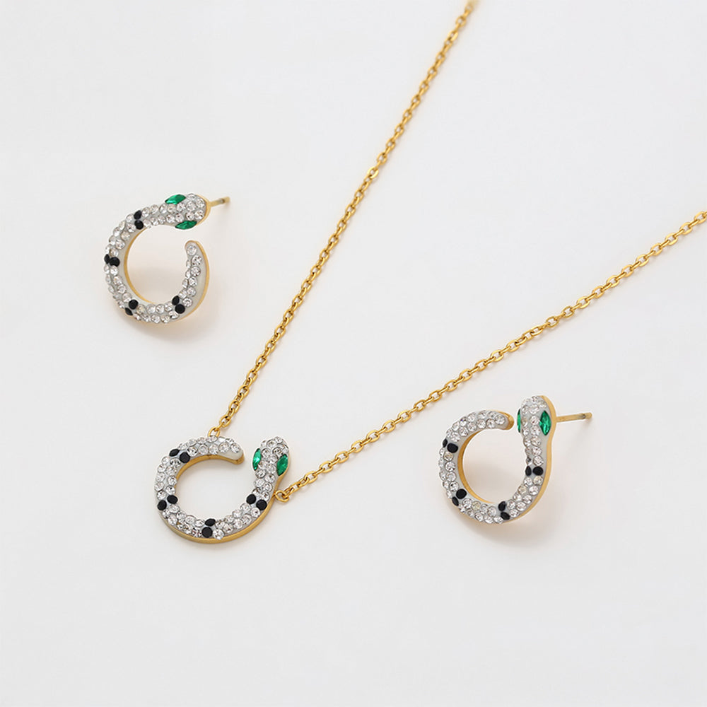 Arany tónusú Emporia Ötvözetű Szett Zöld Emporia® Kristállyal és Fehér Emporia® Kristállyal ( Nyaklánc+Fülbevaló ) 1 