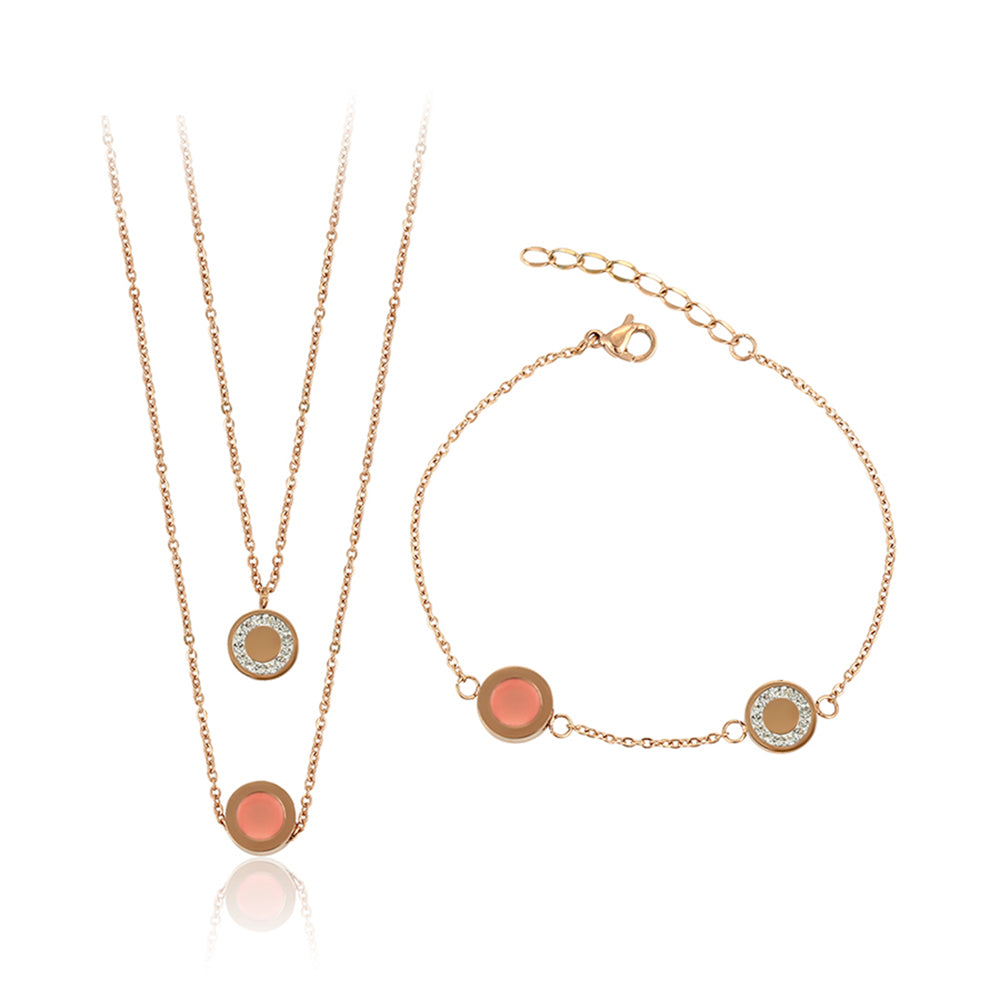 Arany tónusú Emporia Ötvözetű Szett Rózsaszínű Emporia® Kristállyal és Fehér Emporia® Kristállyal ( Nyaklánc+Karkötő ) 1 
