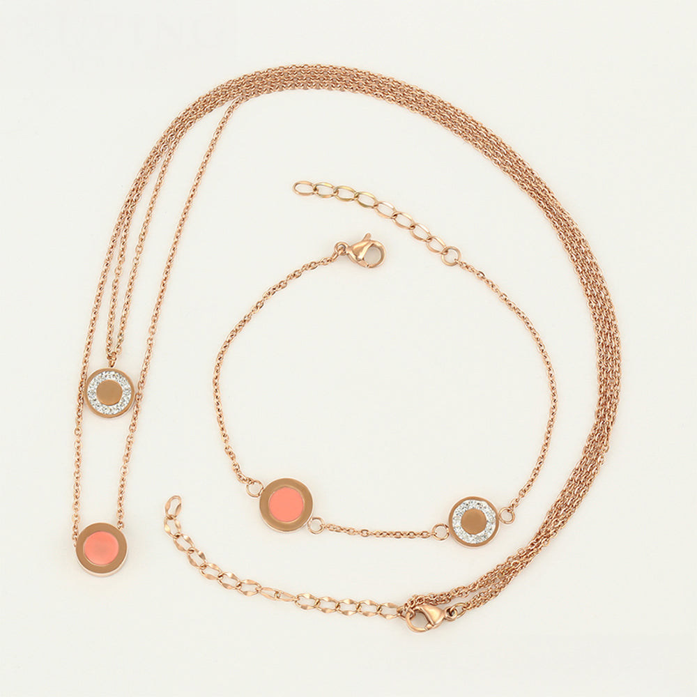 Arany tónusú Emporia Ötvözetű Szett Rózsaszínű Emporia® Kristállyal és Fehér Emporia® Kristállyal ( Nyaklánc+Karkötő ) 4 