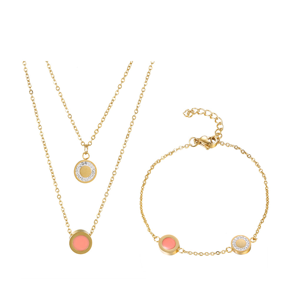 Arany tónusú Emporia Ötvözetű Szett Rózsaszínű Emporia® Kristállyal és Fehér Emporia® Kristállyal ( Nyaklánc+Karkötő )