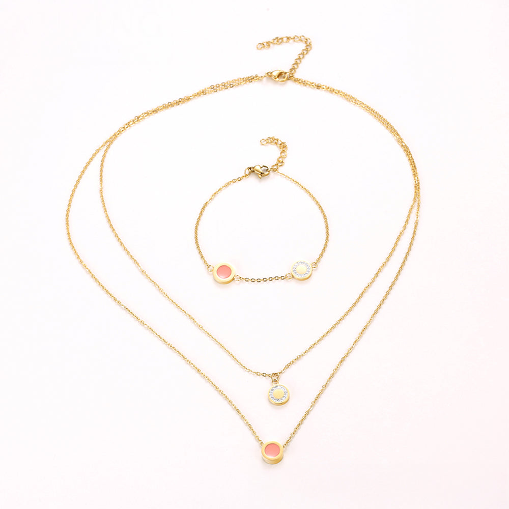 Arany tónusú Emporia Ötvözetű Szett Rózsaszínű Emporia® Kristállyal és Fehér Emporia® Kristállyal ( Nyaklánc+Karkötő ) 3 