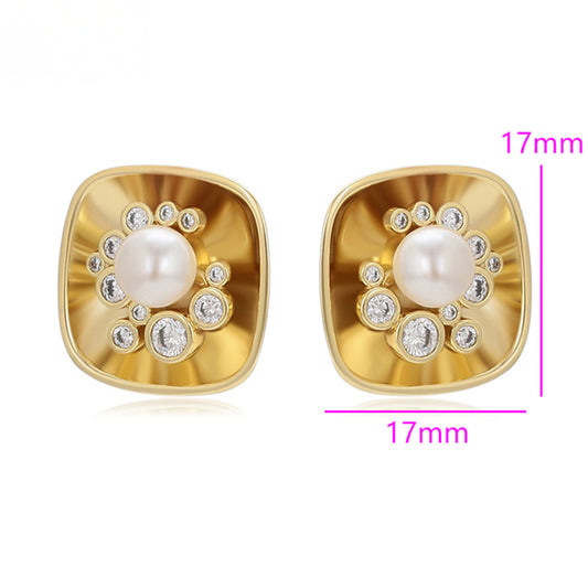 Arany tónusú Emporia Ötvözetű Fülbevaló Üveggyönggyel és Fehér Emporia® Kristállyal