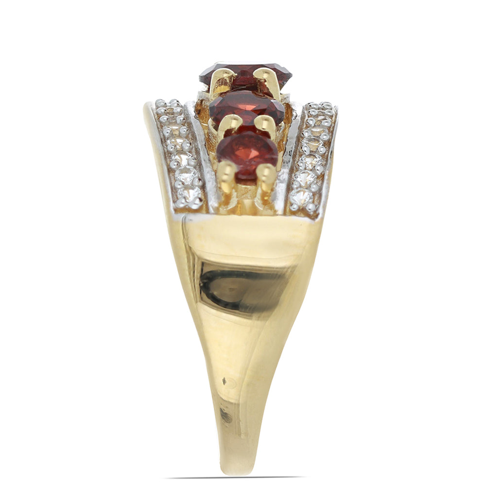 Arannyal Bevont Ezüst Gyűrű Barton Gránáttal és Fehér Topázzal