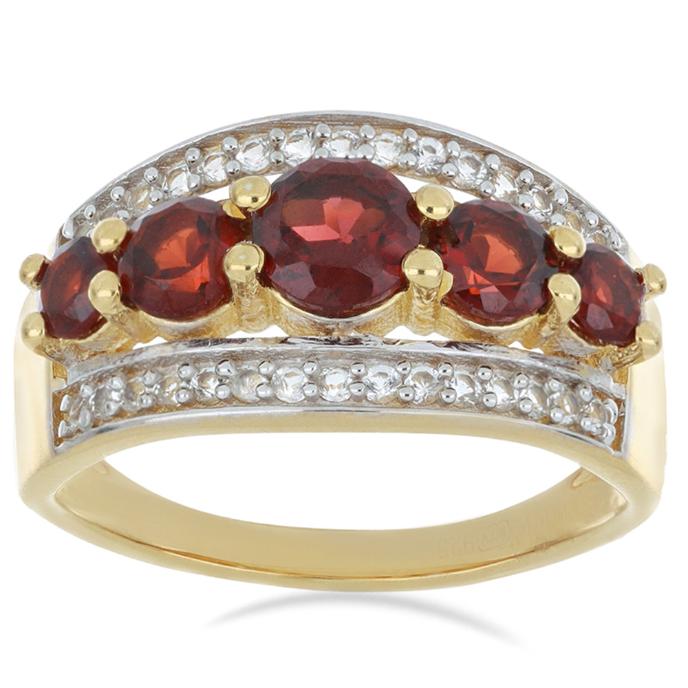 Arannyal Bevont Ezüst Gyűrű Barton Gránáttal és Fehér Topázzal 4 