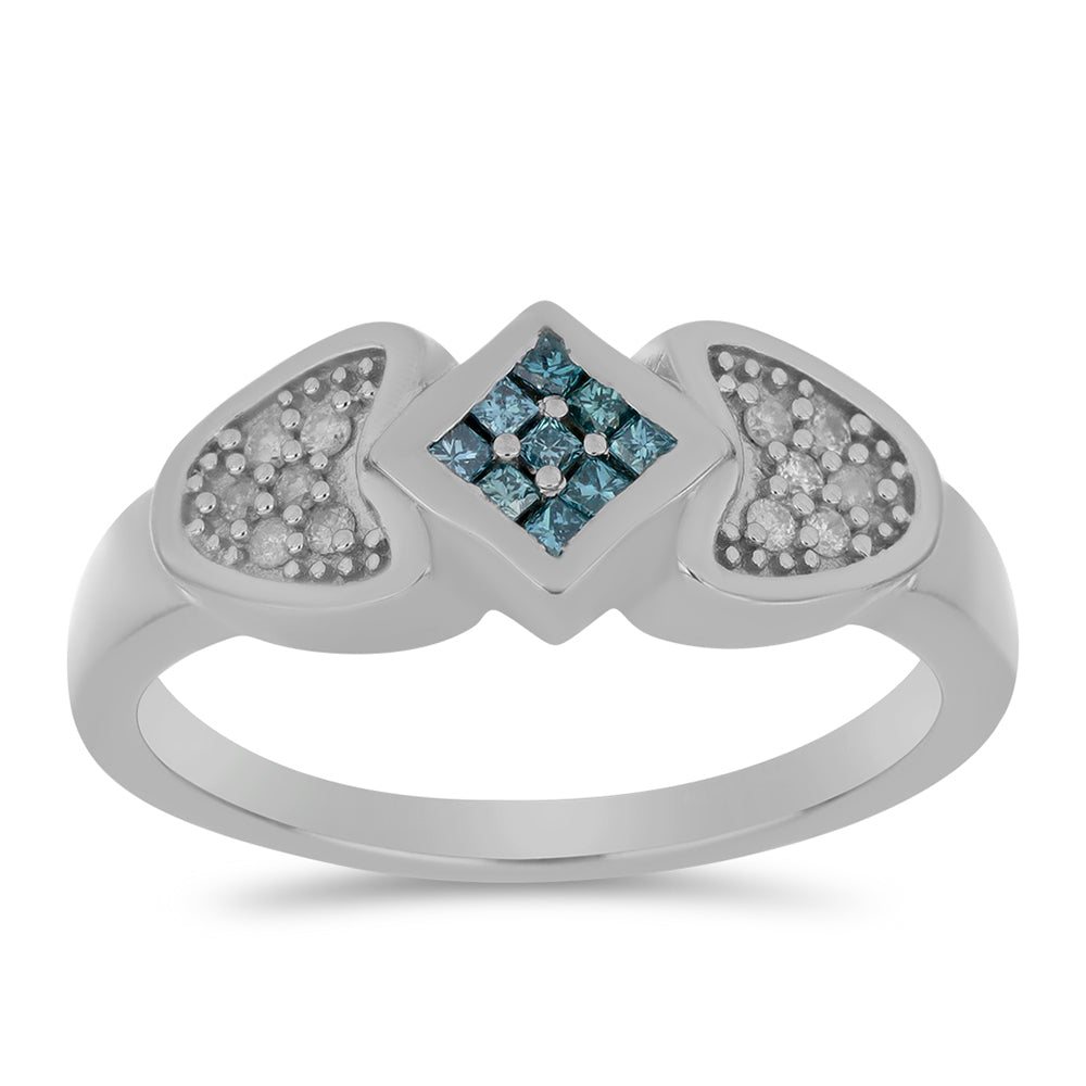 Ezüst Gyűrű Kék Gyémánttal és Fehér Gyémánttal