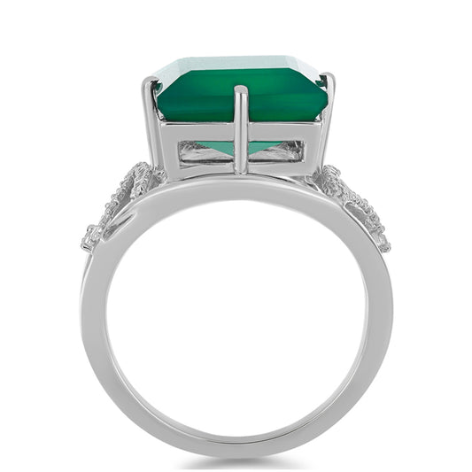 Ezüst Gyűrű Zöld Acháttal és Fehér Topázzal